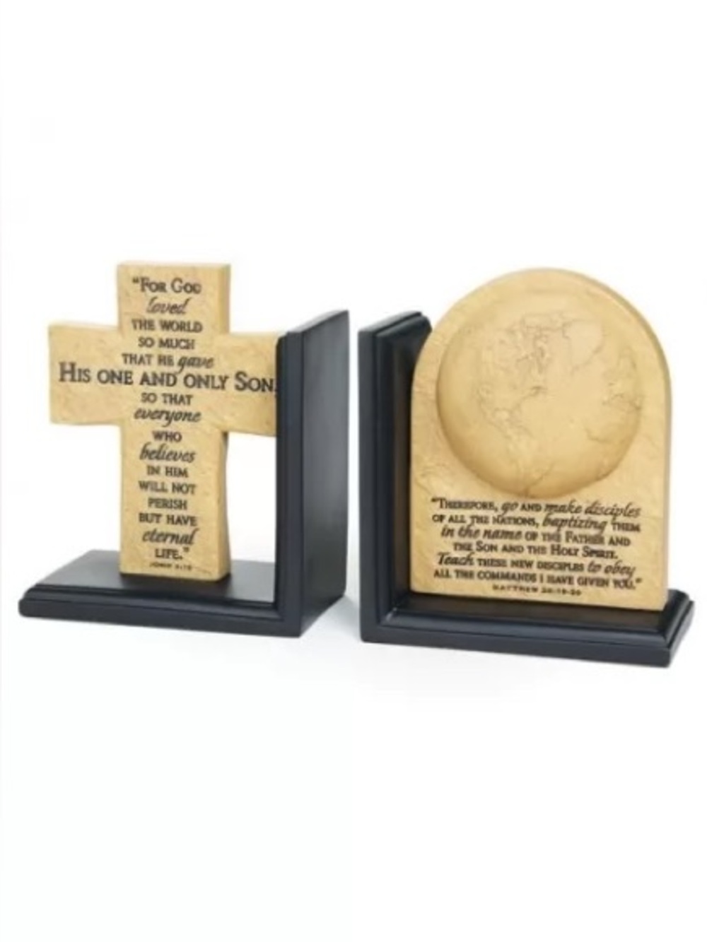 Great Commission Bookends  - Cross and Globe Bookends - Beige and Black